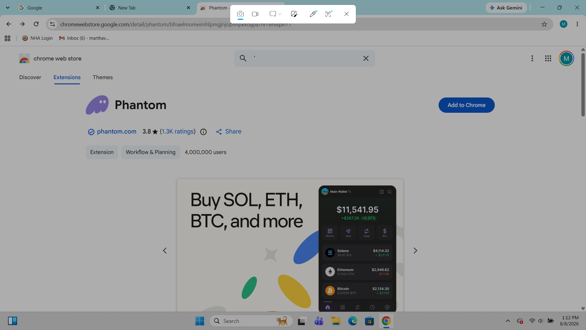 Phantom in the Chrome Web Store