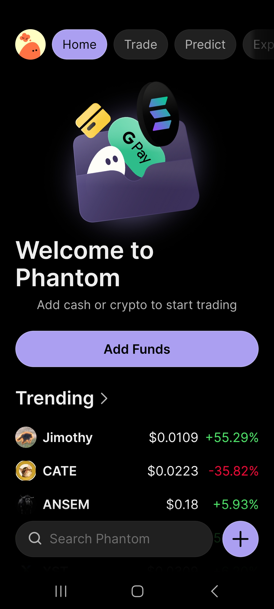 Phantom Add Funds screen
